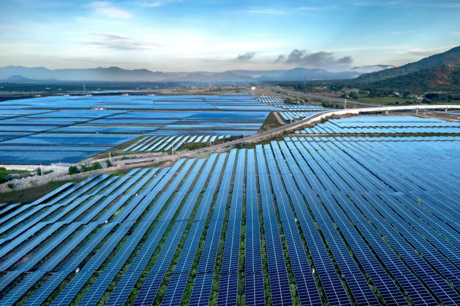 Industrial-scale energy infrastructure across a regional landscape